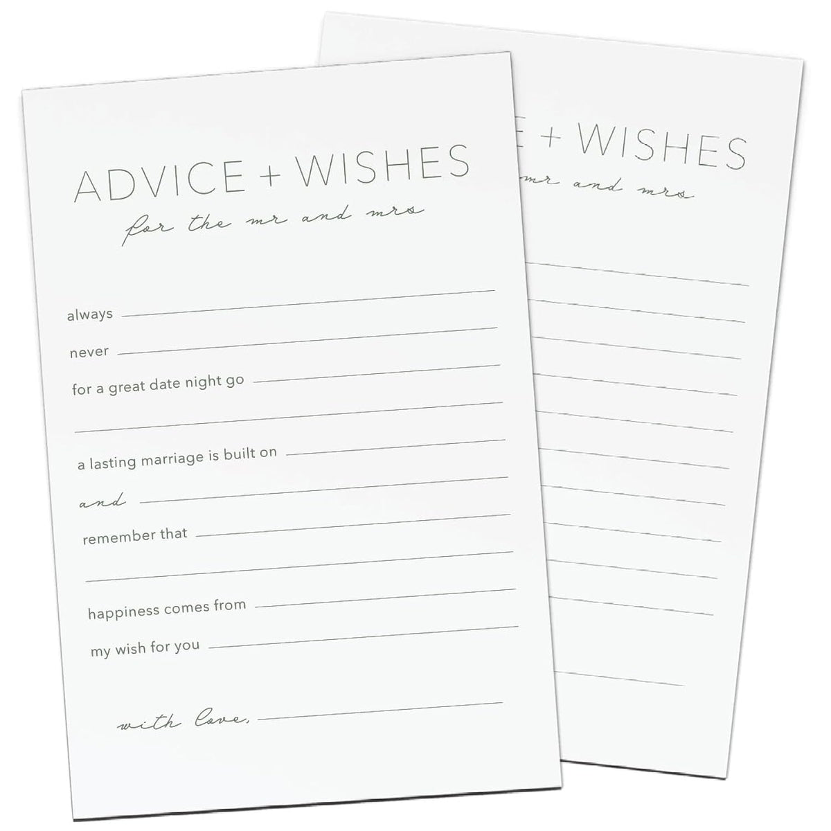 Advice And Wishes For The Mr And Mrs, Minimalist 6X4 Pack Of 50, For Wedding Games For Reception, Bridal Shower Bingo, Best Wishes Cards, Wedding Bingo Game