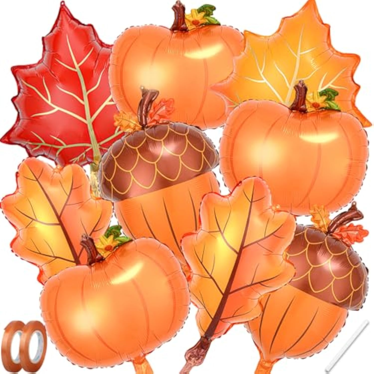 Fall Thanksgiving Balloons 9Pcs Foil Pumpkin Maple Leaf Pinecone Balloons for Autumn Decor