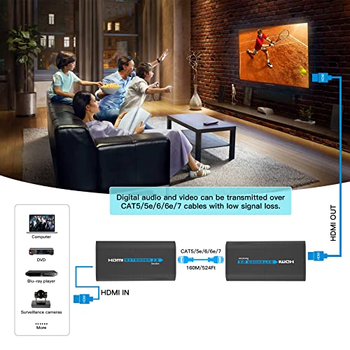 Hdmi Extender 400Ft(120M),1 To Many Over Ip Lan Switch,1080P@60Hz Full Hd Video And Audio By Single Cat5 Cat5E Cat6 Cat6E Cat7 Cable,Transmitter And Receiver