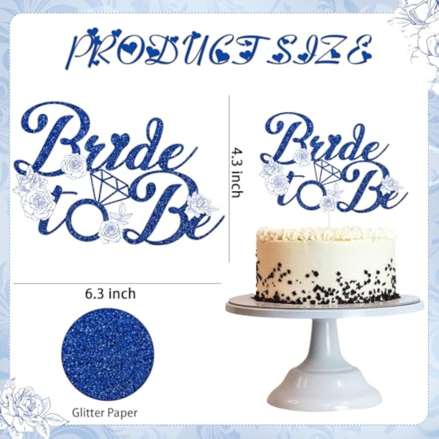 Bridal Shower Cupcake Toppers - 25 Pcs Something Blue Cake Decorations, Before I Do Bachelorette Bride To Be Engagement Wedding Party Supplies, Blue And White Floral Flower Table Decor Topper