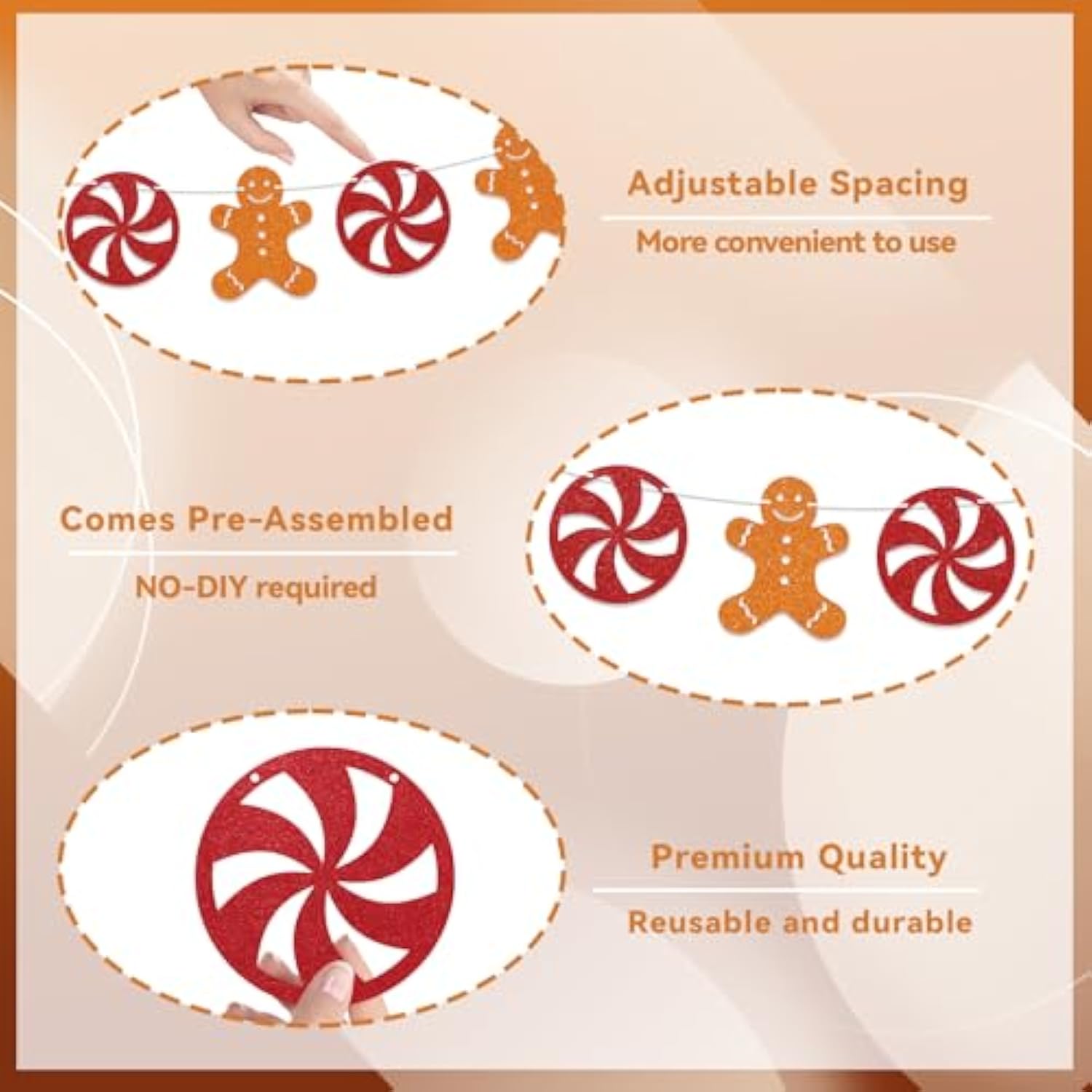 Peppermint Gingerbread Man Garland Christmas Hanging Decorations Gingerbread Winter Holiday Decor Peppermint Christmas Decorations New Year Xmas Holiday Party Supplies