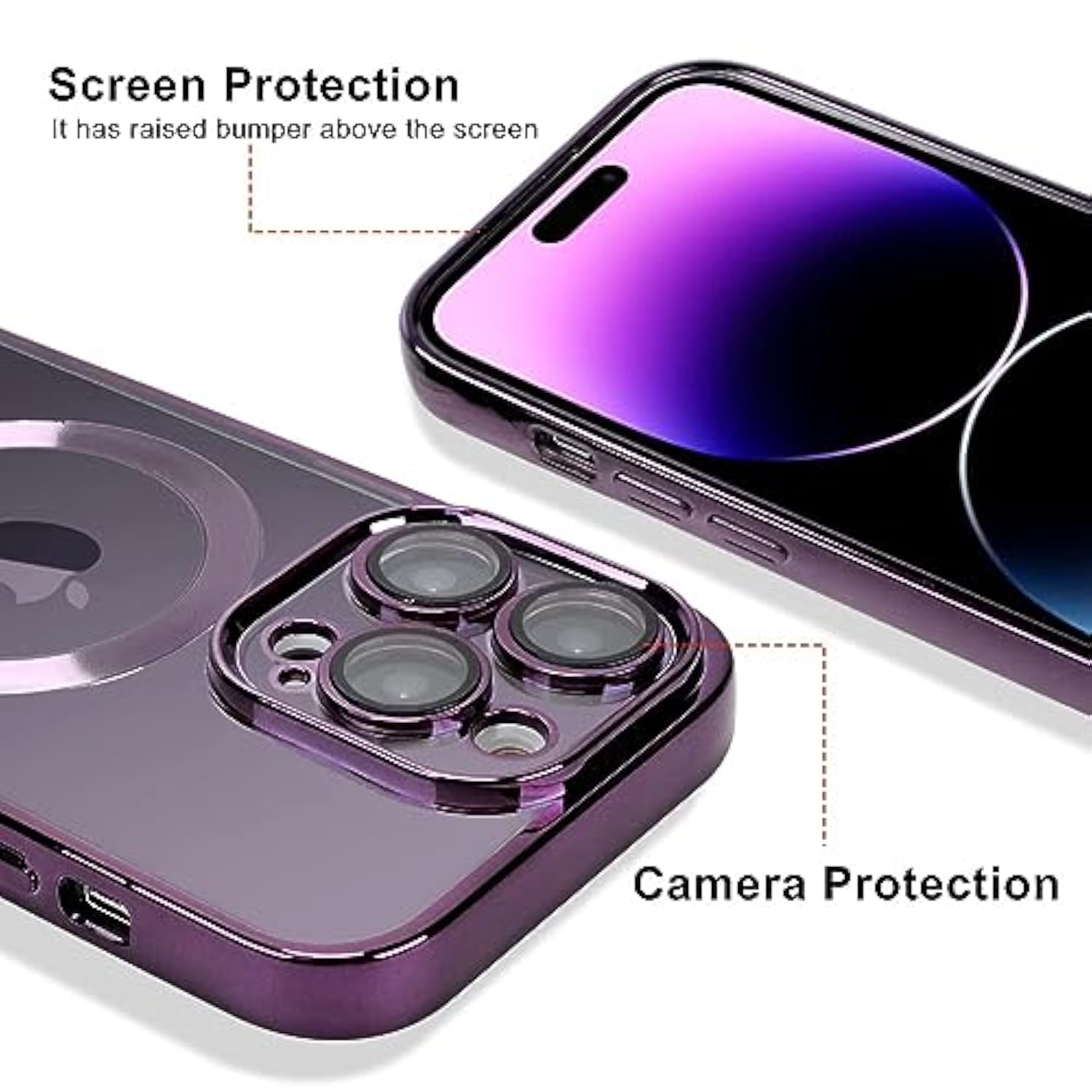 Ook Magnetic Case Made For Iphone 14 Pro Max (6.7 Inch) [Built-In Camera Lens Protector] [Compatible With Magsafe] Soft Tpu Anti-Scratch Shockproof Protective Slim Clear Case For Women Men - Purple