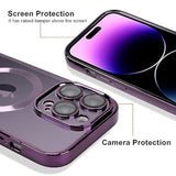 Ook Magnetic Case Made For Iphone 14 Pro Max (6.7 Inch) [Built-In Camera Lens Protector] [Compatible With Magsafe] Soft Tpu Anti-Scratch Shockproof Protective Slim Clear Case For Women Men - Purple