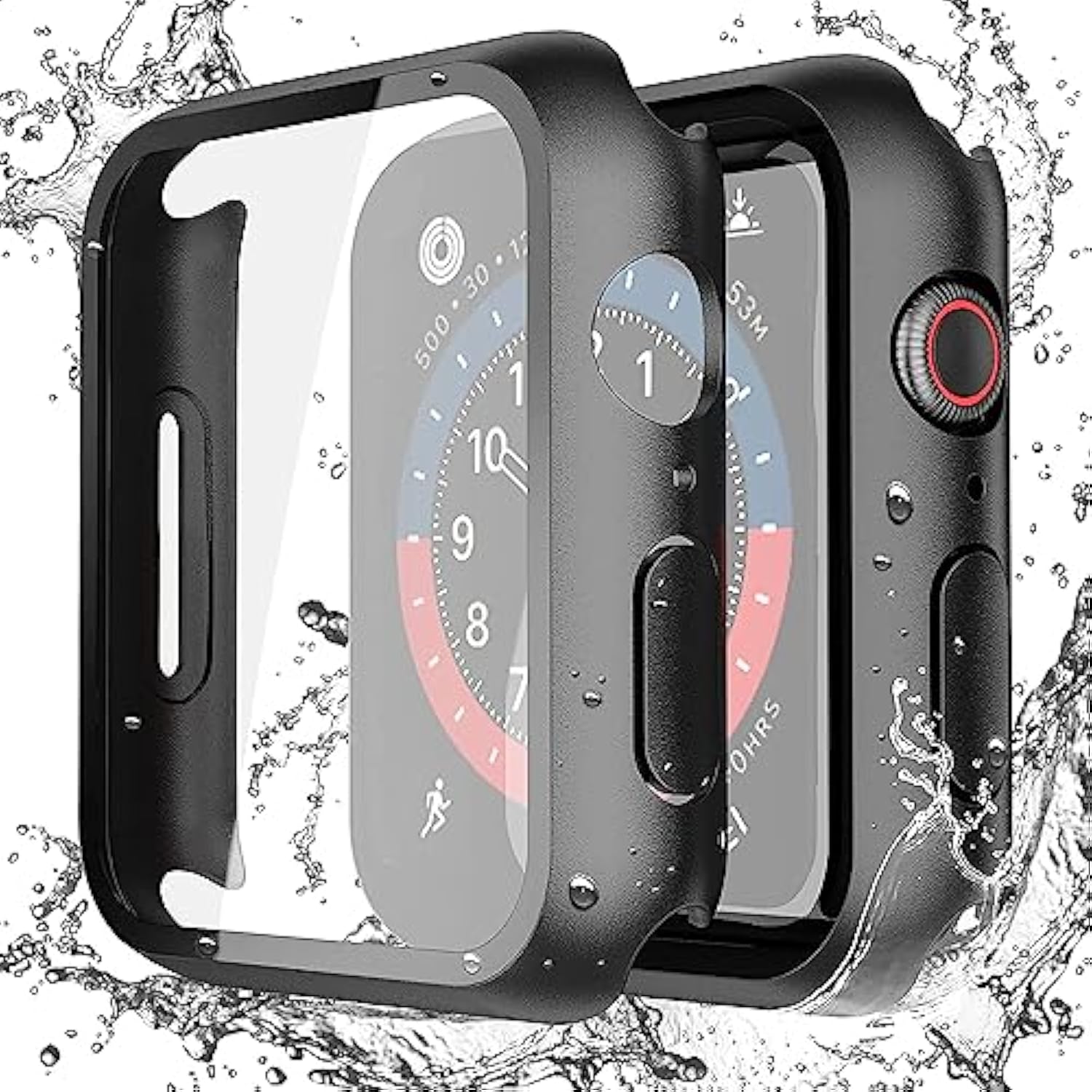 [2 Pack] Waterproof Black Hard Case With Tempered Glass Compatible With Apple Watch Se 2 (2024) Se Series 6 Series 5 Series 4 44Mm, Ultra-Thin Protective Cover For Iwatch Screen Protector