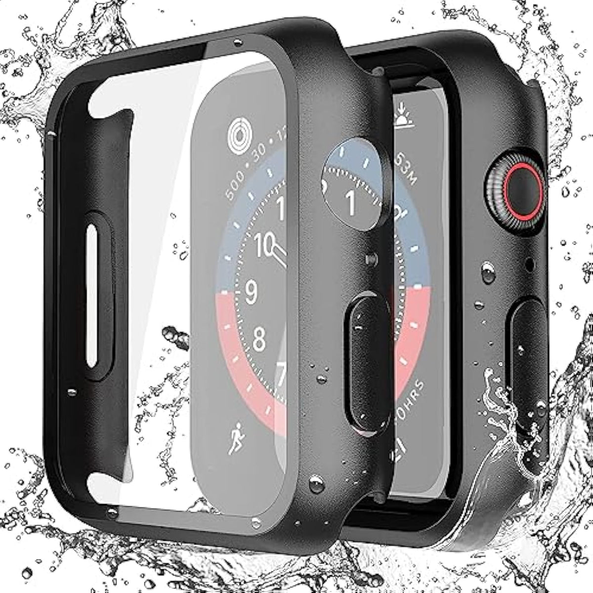 [2 Pack] Waterproof Black Hard Case With Tempered Glass Compatible With Apple Watch Se 2 (2024) Se Series 6 Series 5 Series 4 44Mm, Ultra-Thin Protective Cover For Iwatch Screen Protector