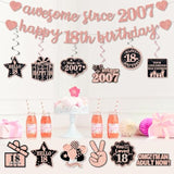Pre-Strung 18Th Birthday Banner Decorations For Girls, Glitter Happy 18Th Birthday Decor, Rose Gold Eighteen Years Bday Hanging Swirls Party Supplies