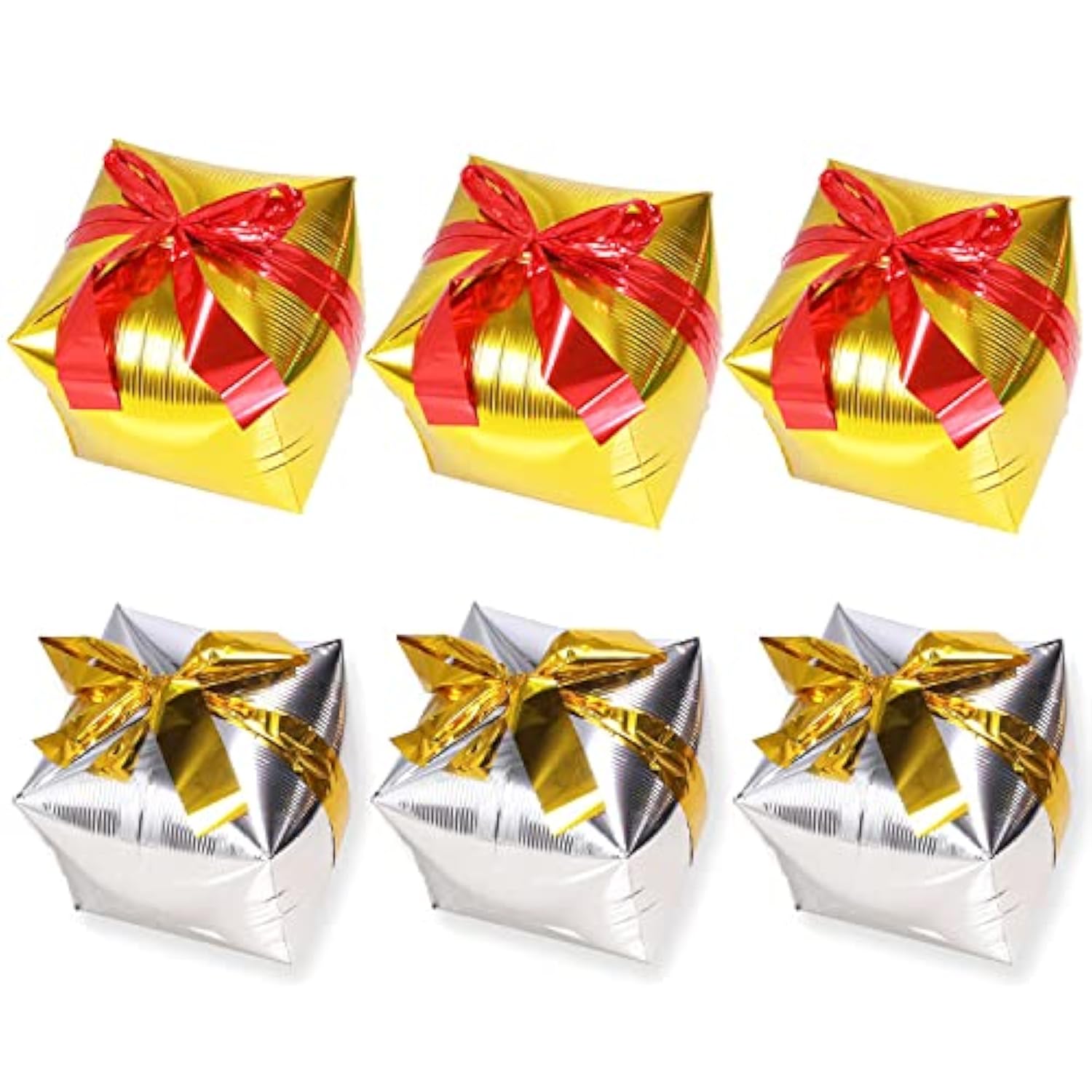 6 Pc 18 Inch Gold Silver Red Cube Mylar Balloons Christmas Party Decoration