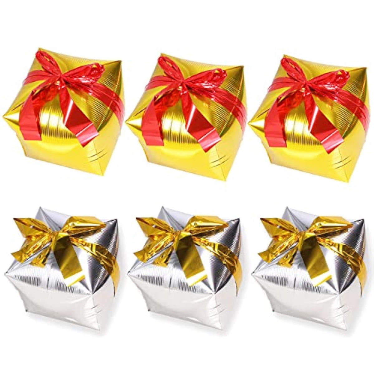 6 Pc 18 Inch Gold Silver Red Cube Mylar Balloons Christmas Party Decoration
