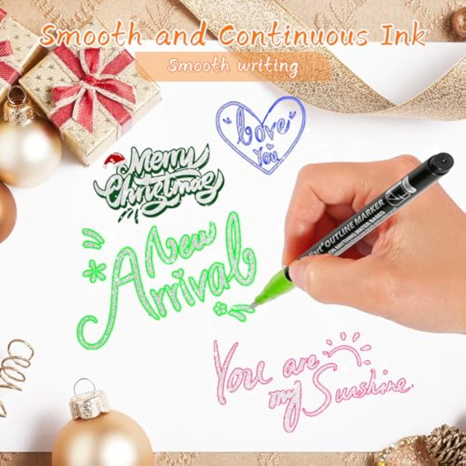 24 Colors Outline Shimmer Markers, Glitter Metallic Marker Pens, Stocking Stuffers For Teen Girls Boys Adults Christmas Gifts Trendy Stuff, Cool Fun Craft Drawing Arts Supplies Set