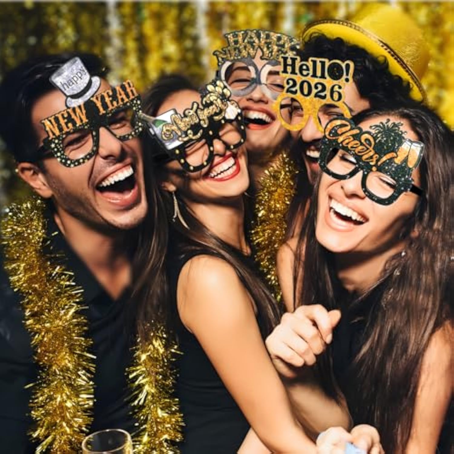 12 Pcs Happy New Year 2026 Glitter Eyeglasses: Festive Party Props & Favors