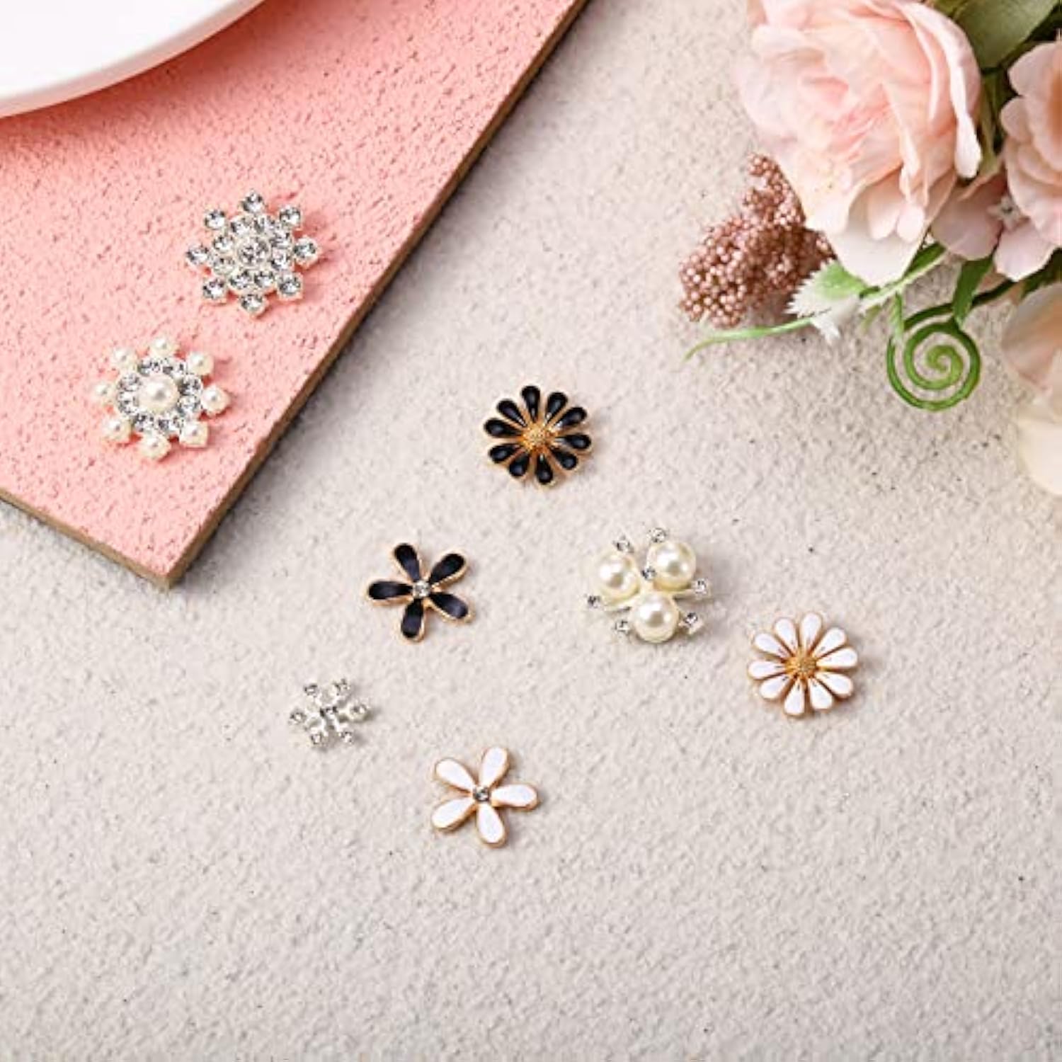 80 Pieces Rhinestone Buttons Embellishments Buttons Faux Pearl Buttons