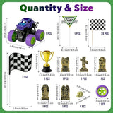 Monster Truck Cake Topper - 40Pcs Green And Purple Monster Truck Cake Decoration Racing Car Dessert Cupcake Topper For Kid Boy Birthday Truck Theme Party Baby Shower Table Decoration Supply