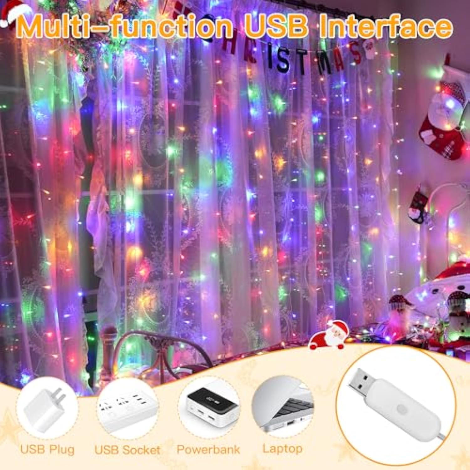 Curtain Lights 200Led 6.6X6.6Ft, Usb Multicolor Christmas Curtain Lights With Remote 8 Modes Timer, Waterproof String Li