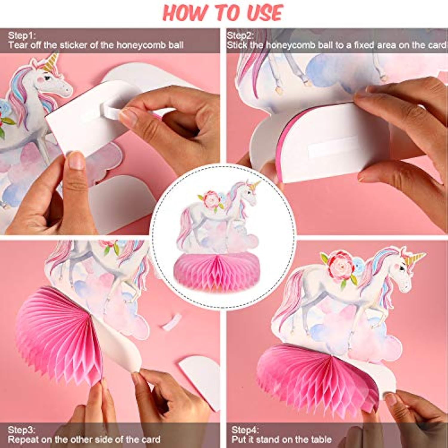 9-Piece Unicorn Rainbow Honeycomb Centerpiece for Birthday Party Decorations