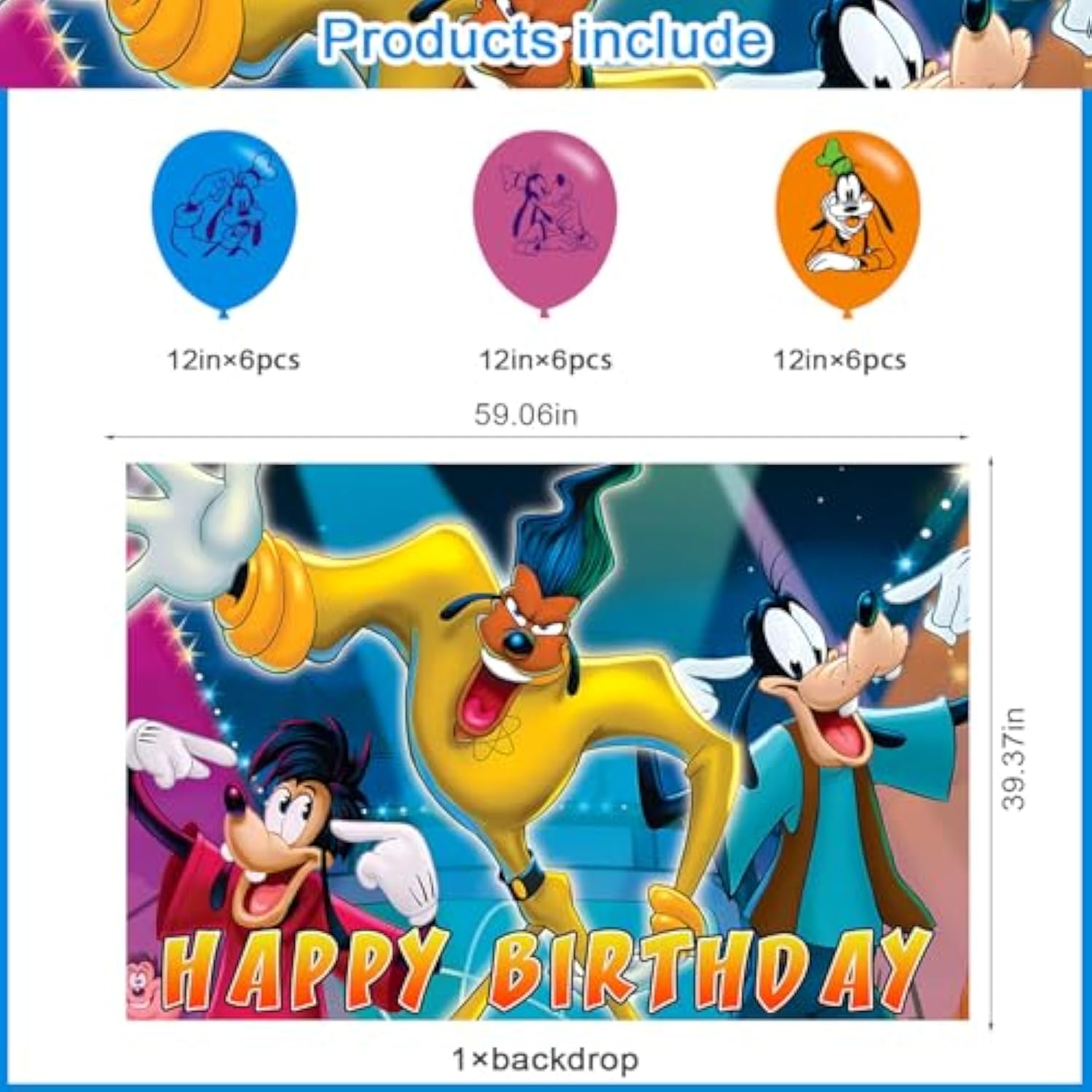 Goofy Movie Birthday Party Decor: 5x3 Ft Backdrop & 18 Balloons