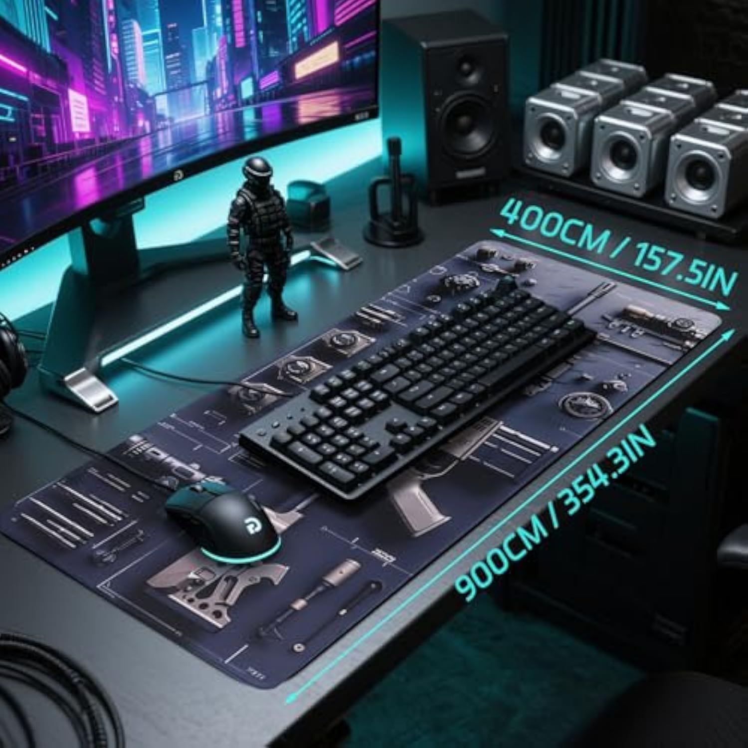 Cool Military Weapon Build Weapon Parts Display Large Gaming Mouse Pad, Desk Mat For Keyboard And Mousepad, Computer Office Supplies Accessories For Table Decor(Thick 2Mm,15.7 * 35.4Inch)