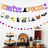 Upgraded, 3Pcs Hocus Pocus Decor, Halloween Hocus Pocus Banner (Premium Glitter), With 12Pcs Hallo Ween Sign Hanging Paper, 1 Set Garland, Witches Halloween Decorations, For Indoor Home Office Wall