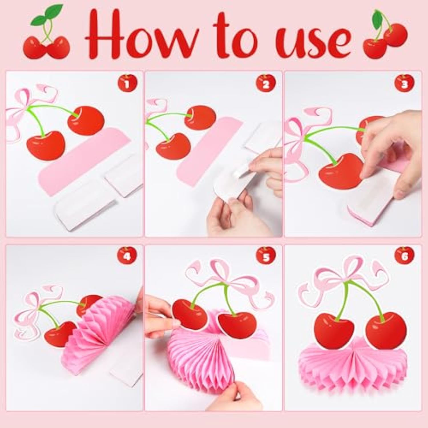 9 Pcs Birthday Party Decoration Pink Bow Honeycomb Centerpieces 3D Table Decor For Baby Shower Party Supplies (Cherry)