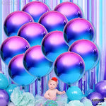, Purple Galaxy Balloons - 22 Inch, Pack Of 12 | Round 4D Metallic Balloon For Galaxy Birthday Party Decorations | Iridescent Balloon | Purple And Blue Balloons For Mermaid Party Decorations
