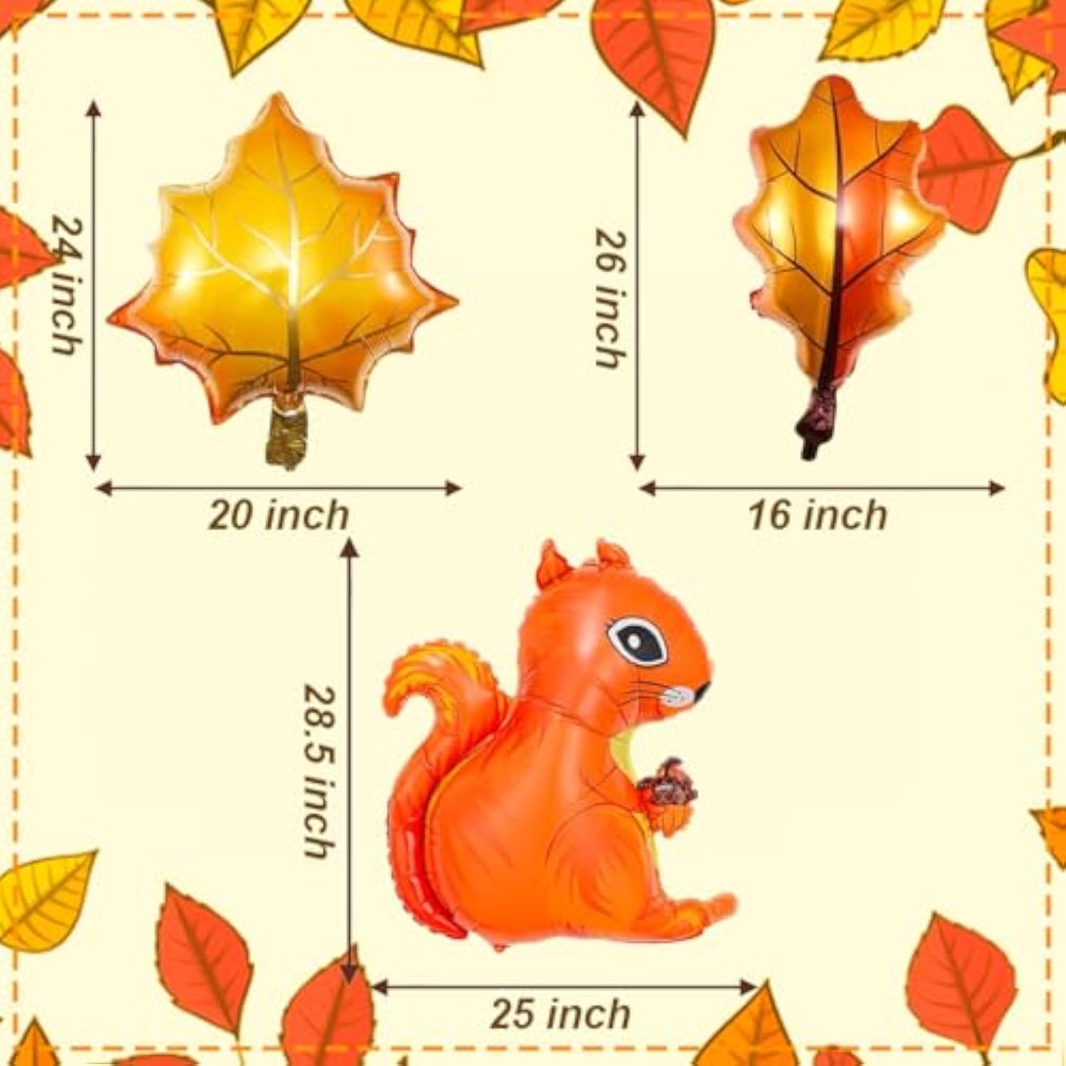 Thanksgiving Foil Balloon Set: Squirrel and Maple Leaf Autumn Decor (9pcs)