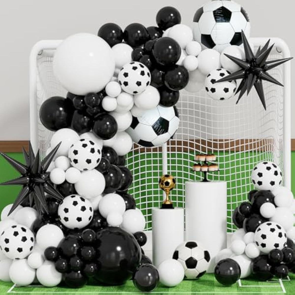 Soccer Balloon Garland Arch Kit - Black And White Football Print Balloons Arch Kit With Foil Football Starburst Balloon For Sports Fan, Birthday Party, Baby Shower, Soccer Theme Party Decorations