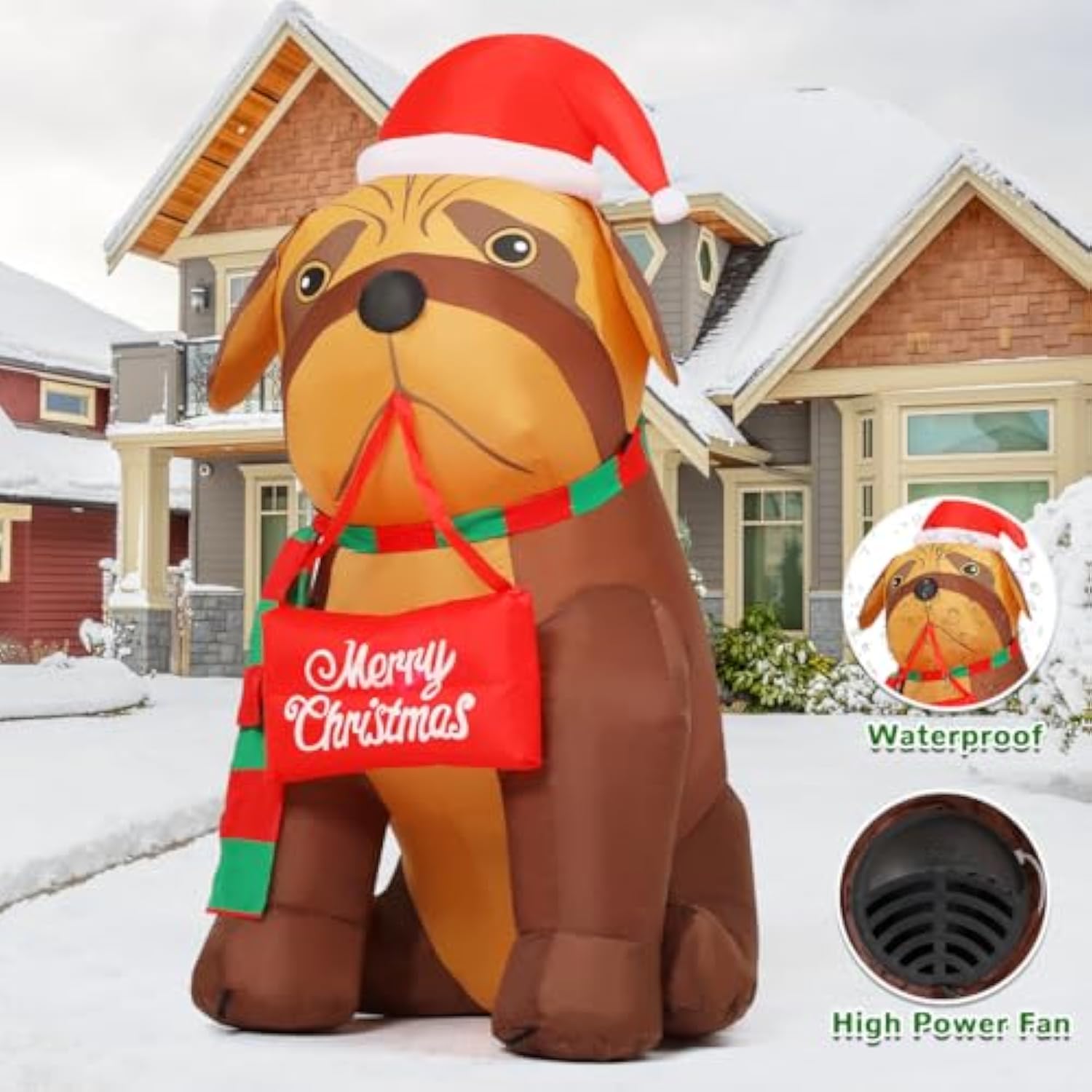 5 Ft Christmas Inflatables Outdoor Decorations, Xmas Blow Up Cute Dog Inflatable With Built-In Leds For Christmas Indoor