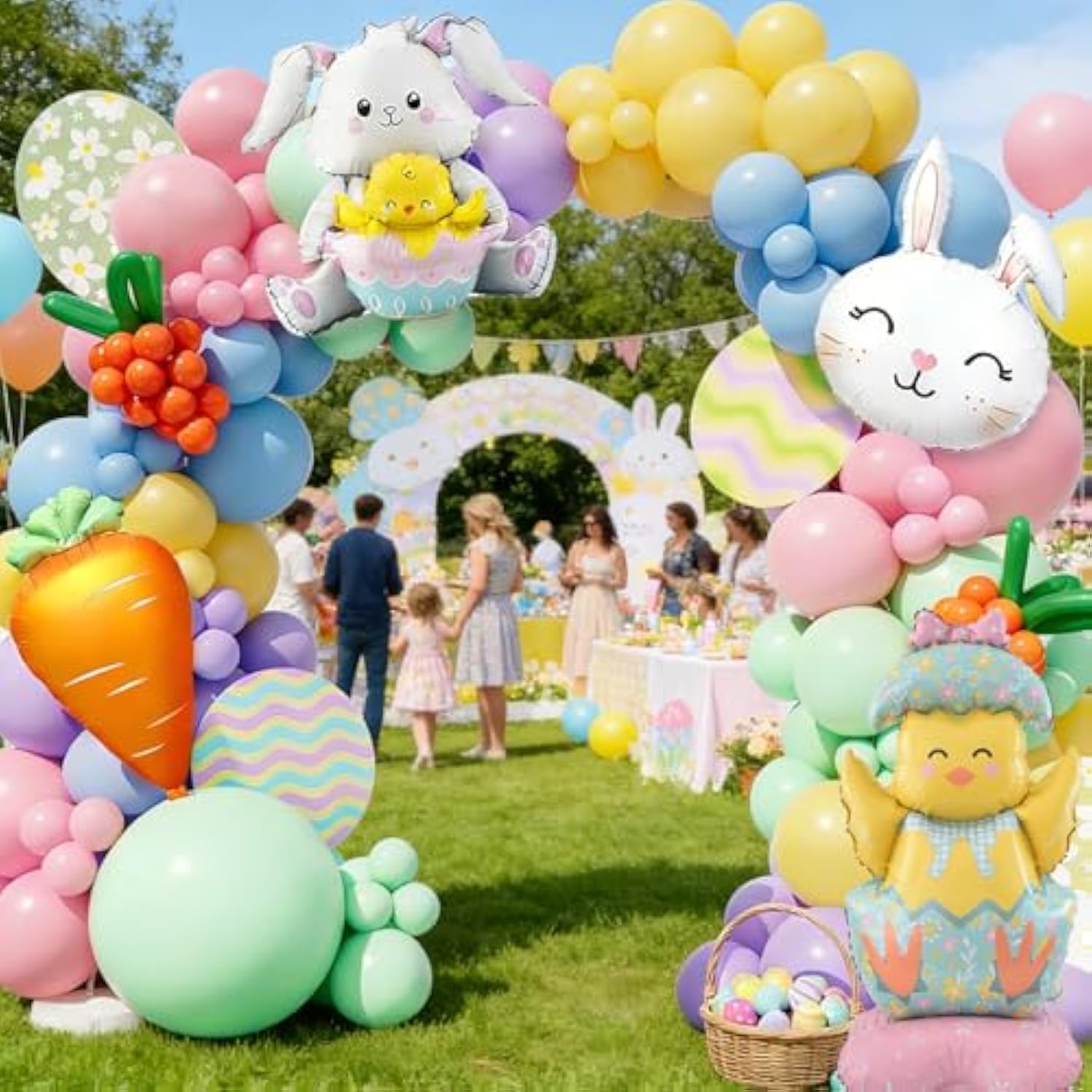 Easter Balloon Garland Arch Kit, Pastel Rainbow Balloons Easter Decorations With Bunny, Carrot & Chicken Foil Balloons For Baby Shower Birthday Spring Party Decorations