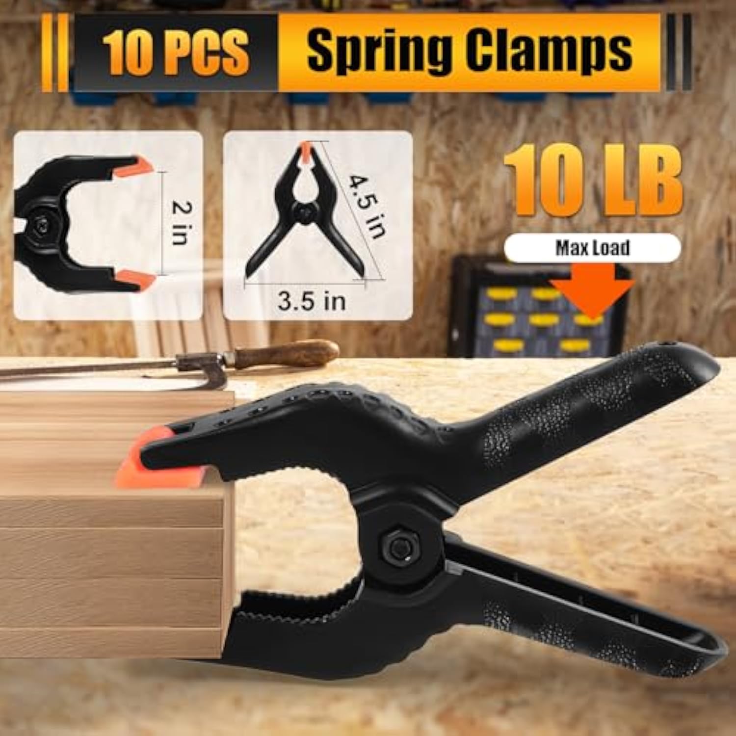 Spring Clamps, 4.5 Inch Large Plastic Clips For Balloon Arch Backdrop Craft Decoration, Heavy Duty, Black, 10 Pcs