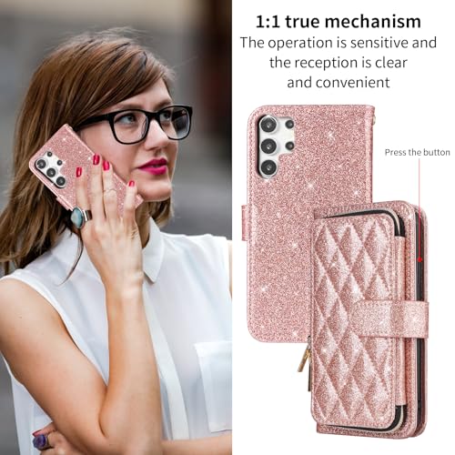 Wallet Case for Samsung Galaxy S25 Ultra 5G with Wrist Strap Crossbody Shoulder Strap Card Holder Zipper Purse Stand Cell Accessories Phone Cover for