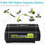 Replacement For Ryobi 40V 6.0Ah Battery Compatible With Ryobi 40 Volt Battery Op4040 Op40401 Op4026 Op40261 Op4050 Op40201 Op40601 Compatible With Ryobi Battery 40V Cordless Power Tools