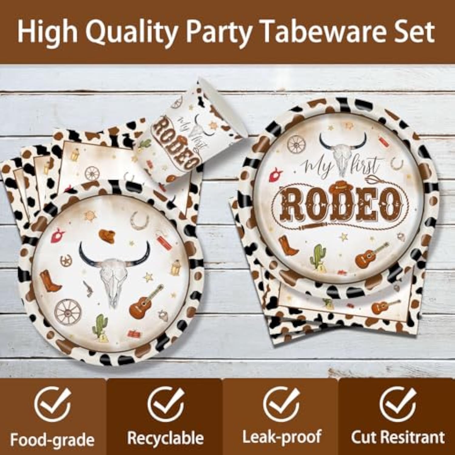 140 Pcs Western Cowboy Tableware 1St Rodeo Birthday Party Decorations Blue My First Rodeo Decorations For Boy