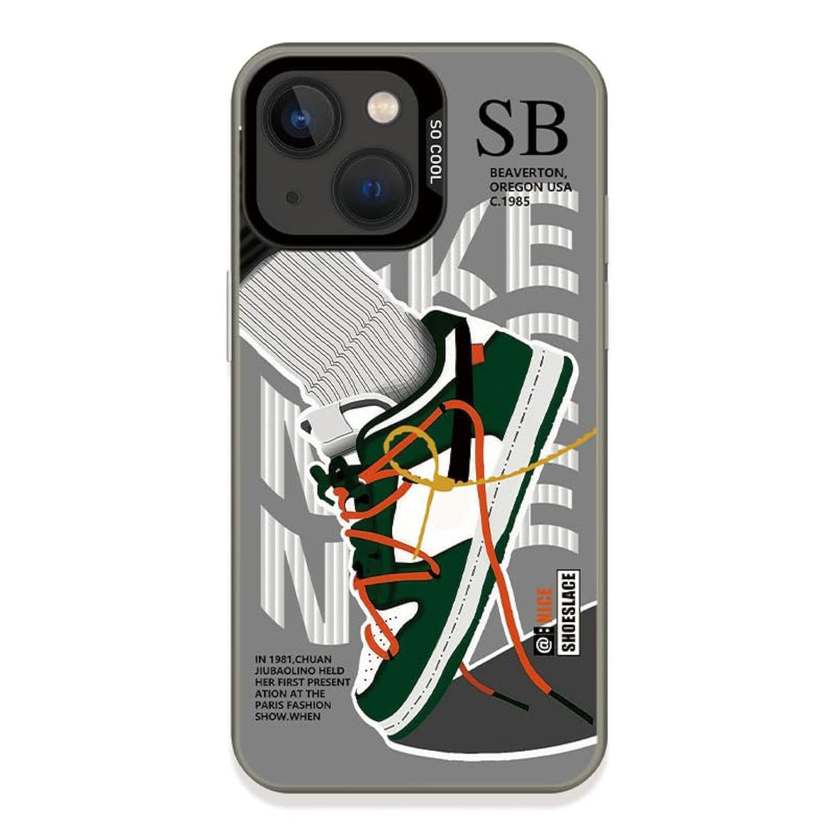 Vintage Sports Shoes Case Compatible With Iphone 13/14, Cool Brand Funny Sb Sneaker Phone Case For Boys Girls, Non-Slip Shockproof Protective Rubber Cover Grey