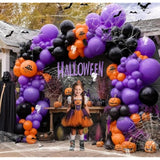 Halloween Balloon Arch Garland Kit with Ghost Bat Balloons Black Purple Orange Party