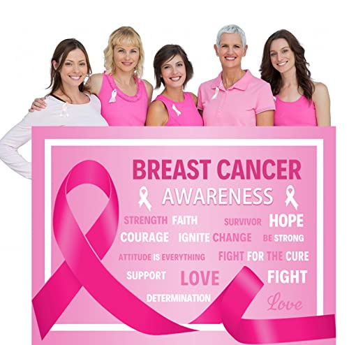 Breast Cancer Awareness Banner Backdrop Decorations Pink Ribbon Shapes Party Banner Breast Cancer Charity Activities Fundraising Gathering Banner (style 3)