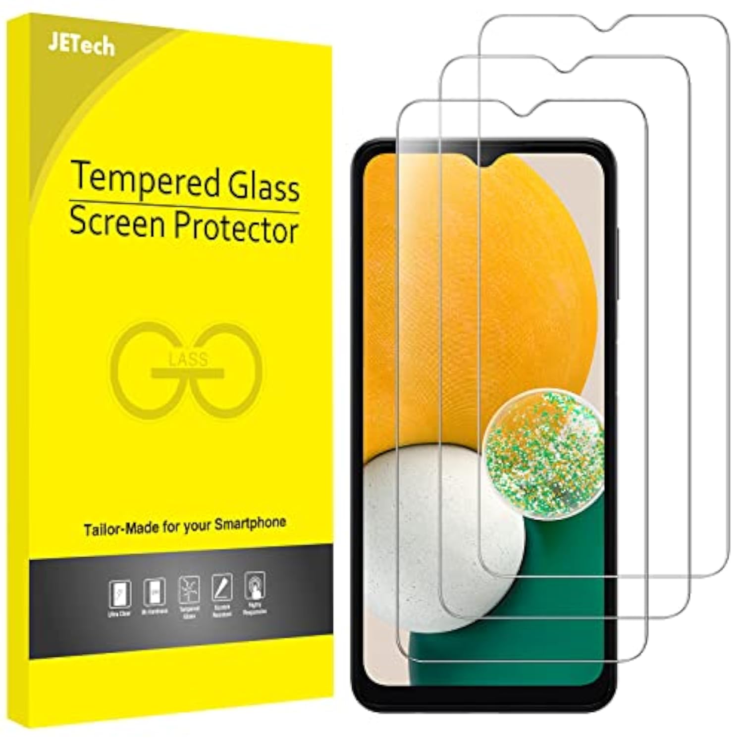 JETech Screen Protector for Samsung Galaxy A13 / A13 5G/ A12, 9H Tempered Glass Film, Anti-Scratch, HD Clear, 3-Pack