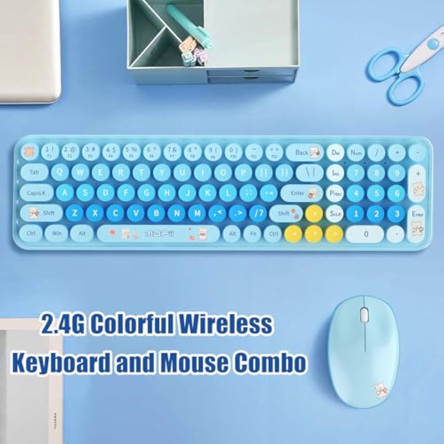 Cute Baby Bear Compact Wireless Keyboard And Mouse Combo, Colorful 85 Round Keys With Numeric Keys, 2.4G Wireless, Gift For Girls And Kids, Compatible With Notebook, Pc (Pink)