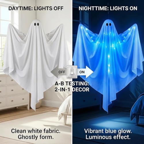 LED Hanging Ghost Halloween Decor Outdoor Porch Tree Light Up Ornament