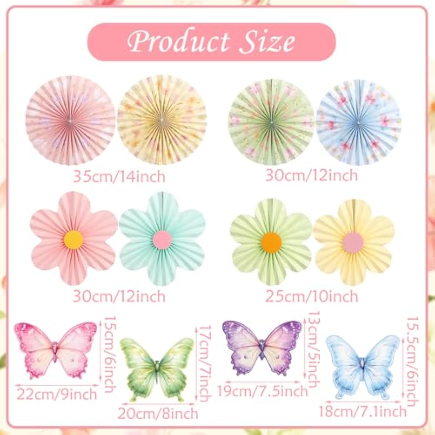 Spring Flower Decorations Pastel Paper Flower Butterfly Decoration Spring Garden Hanging Flower Paper Fans Butterfly Party Decorations For Wall Office Classroom Women Birthday Baby Shower Easter