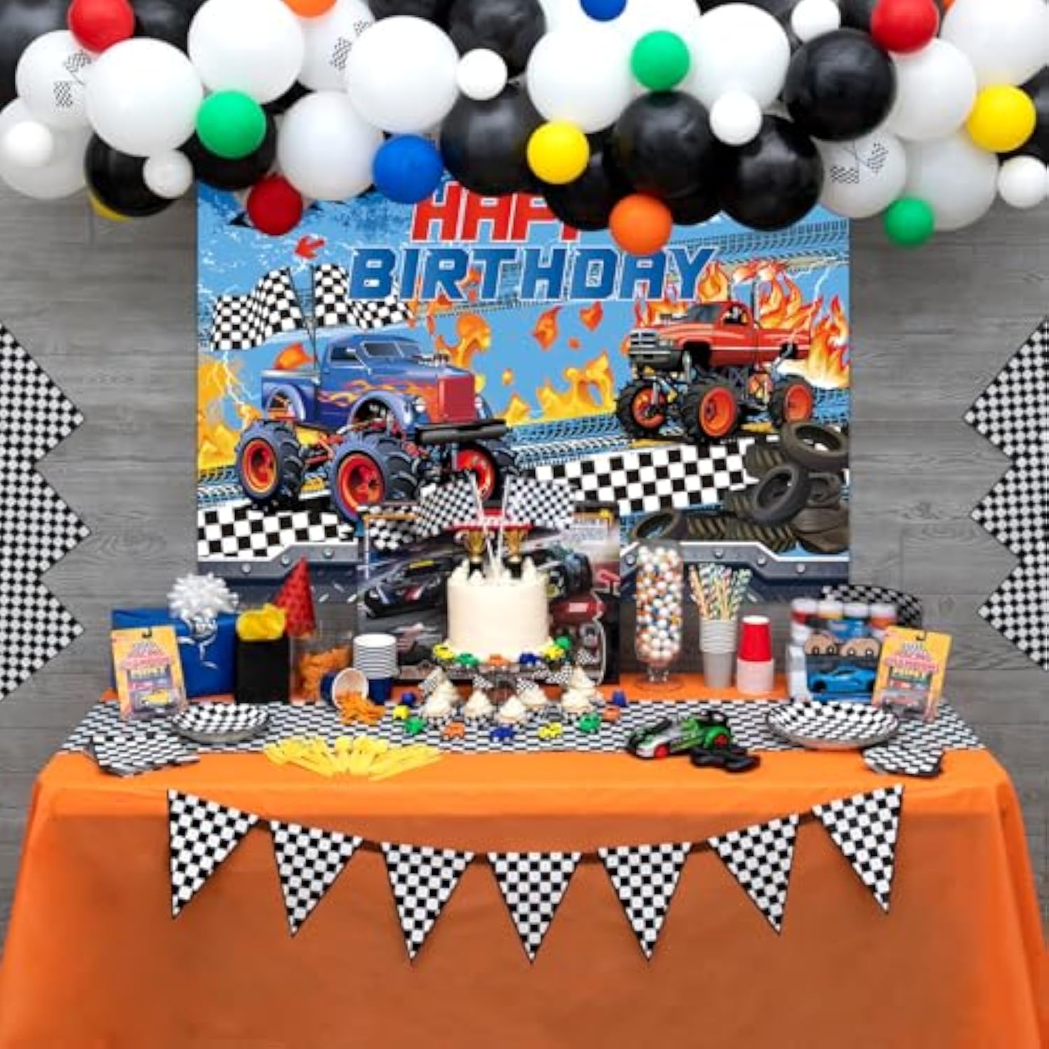 Monster Truck Party Decorations Happy Birthday Backdrop Supplies Kids Party Decor