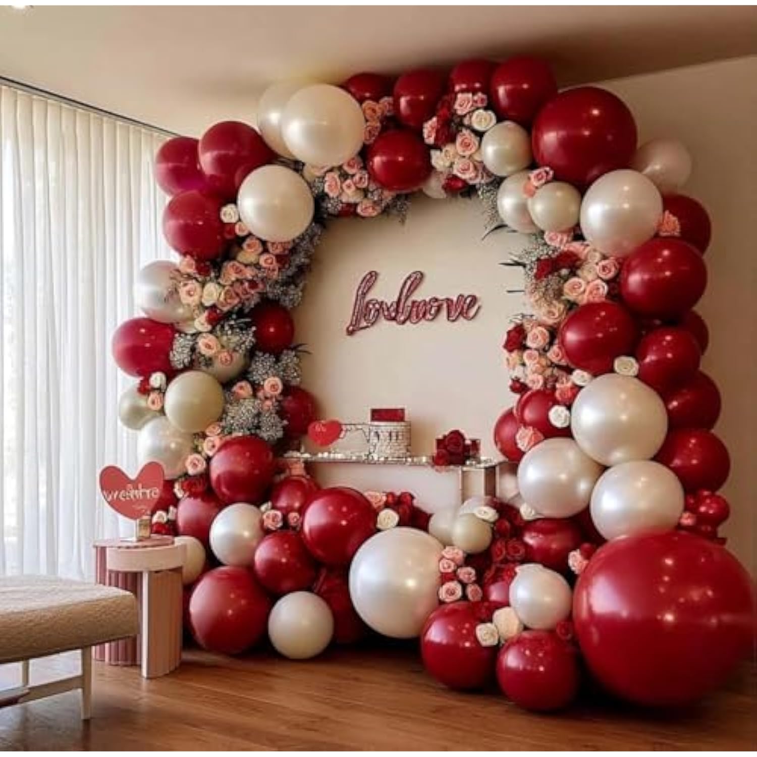 Red White Balloon Garland Dark Red Double Stuffed Balloons Arch Kit Set For Birthday Mothers Day Valentine Engagement Anniversary Bridal Shower Party Decorations
