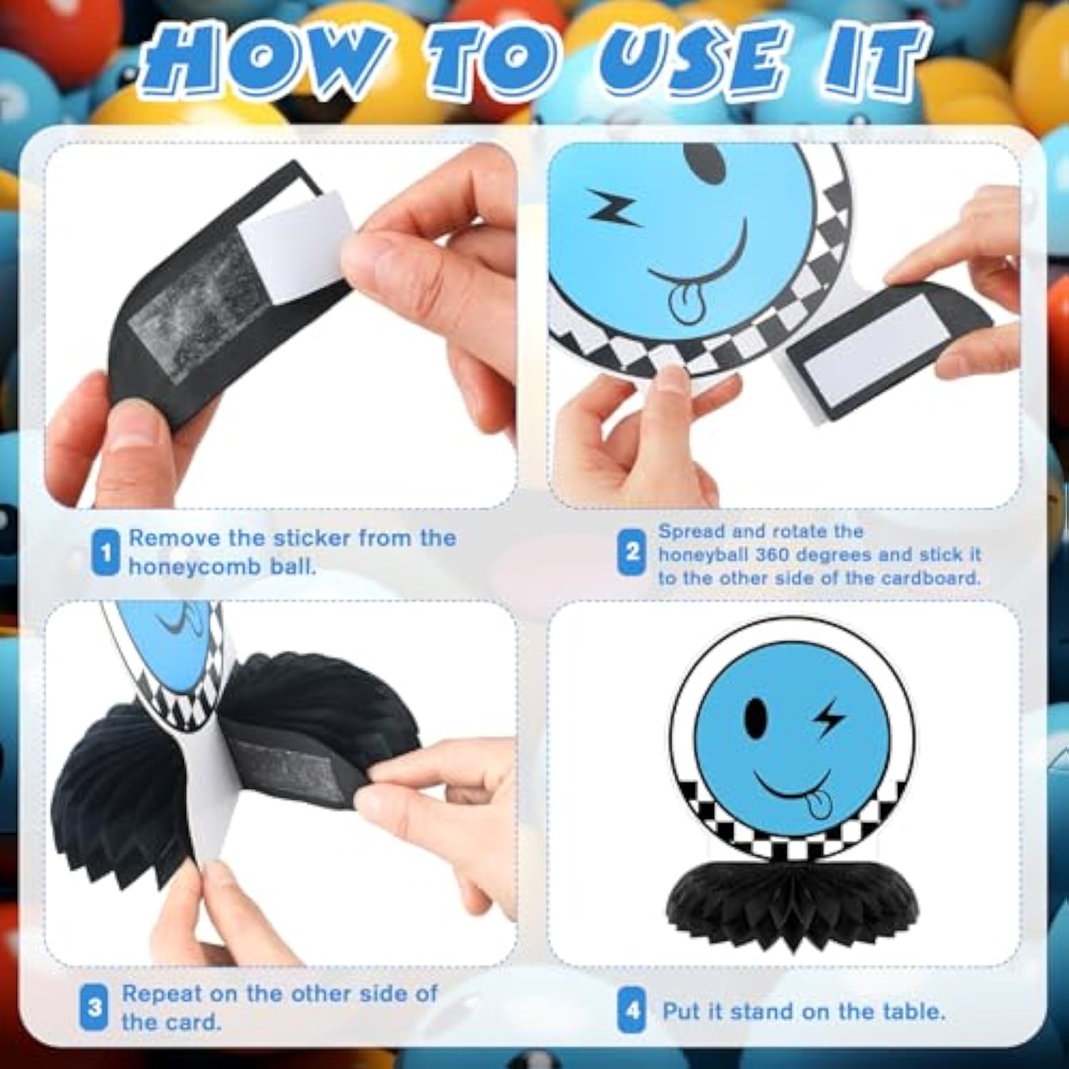 12 Pcs One Happy Dude Honeycomb Centerpiece Blue One Happy Dude 1St Birthday Party Decoration Birthday Centerpiece Table Decorations Smile Face Table Topper For Baby Shower Party