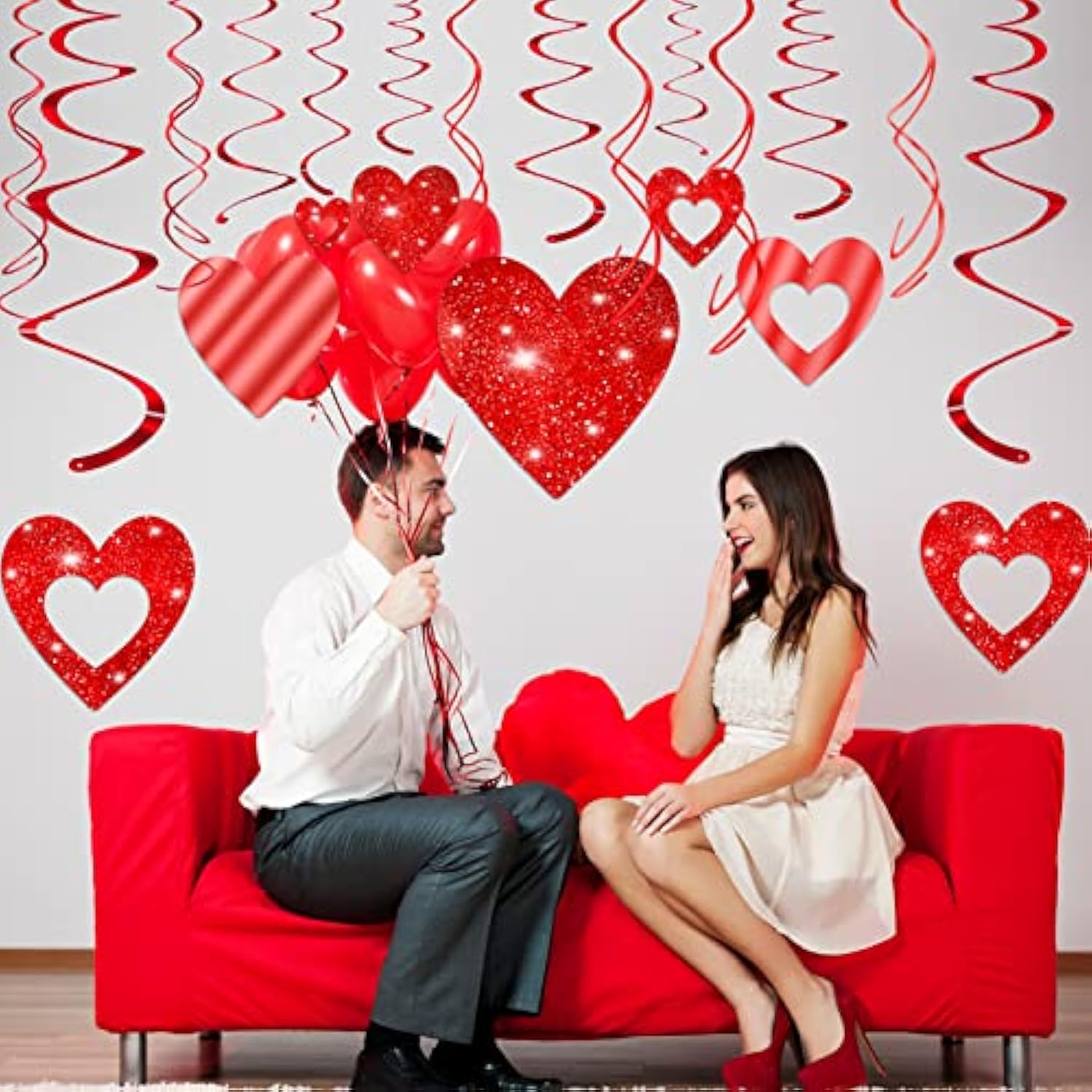 40Ct Glitter Valentine Hanging Swirl Decoration Heart Swirls Ceiling Streamers Strings, Happy Valentine'S Day Decor Anniversary Wedding Birthday Bridal Shower Bachelorette Party Supplies