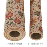 Floral Kraft Wrapping Paper Jumbo Roll, All Occasion Vintage Flower Gift Wrap For Wedding Birthday Bridal Shower, 17 Inch X 60 Ft