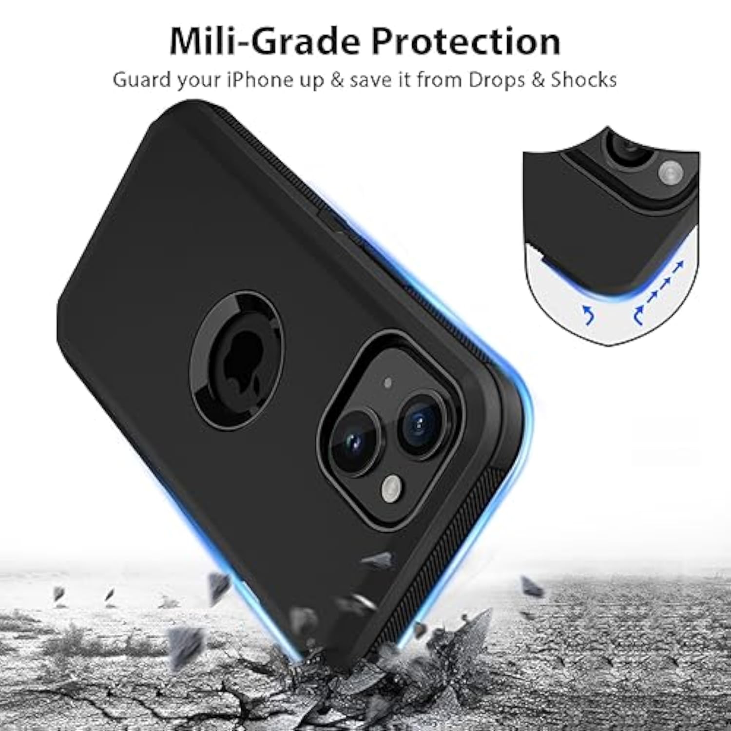Heavy Duty Drop Protection Screenless Black Case for iPhone 15
