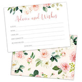 Set Of 50 Advice And Wishes Cards - Double Sided Floral Cards, Perfect For The Bride And Groom, Baby Shower, Bridal Shower, Wedding Shower, Graduation Party, Retirement Party, Anniversary