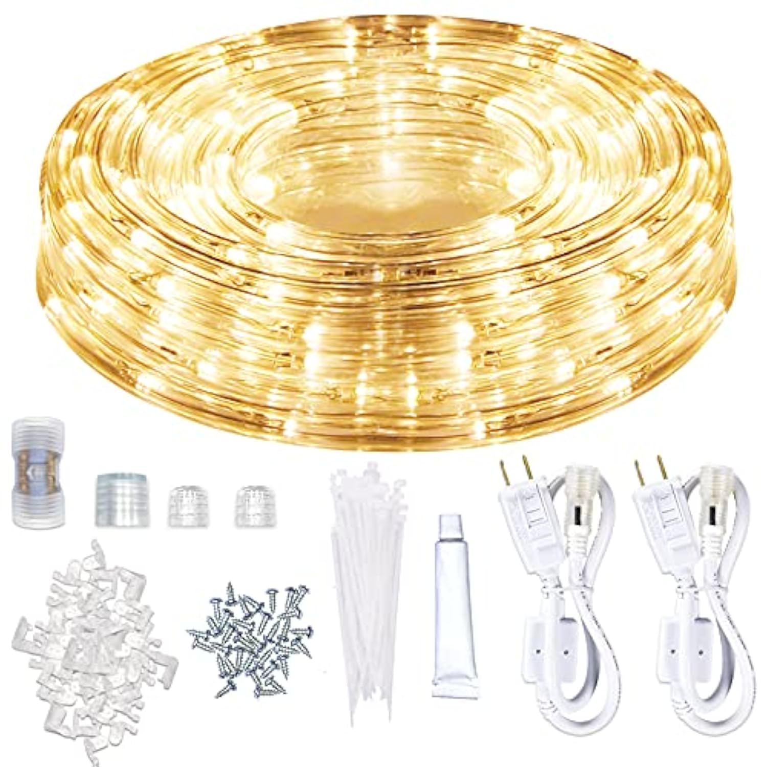 Led Rope Lights Outdoor Warm White, Waterproof 50Ft Cuttable 3000K Lighting Indoor 110V Connectable Flexible Electric Lights For Christmas Trees Bedroom Outside Patio Decor, Not Flat Strip