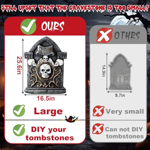 25.6inches Halloween Decorations Outdoor, DIY Halloween Decorations Outdoor of Gravestone Yard Signs, Extra Large Halloween TombstonesCemetery Headstones Scary Decorations for Garden with Waterproof