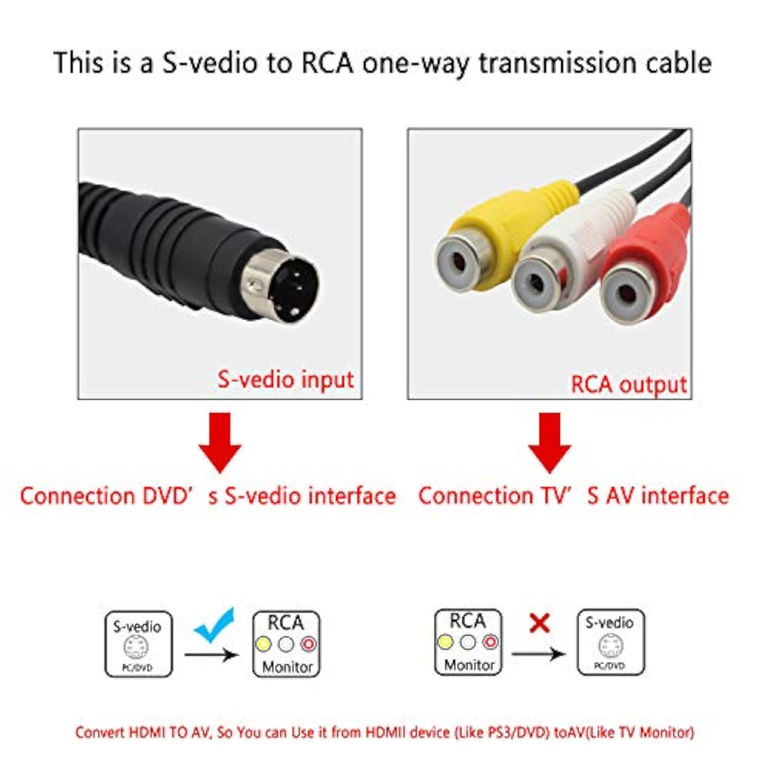 4 Pin S-Video To 3 Rca Av Female Cable For Tv Pc Computer Video Av Projector F