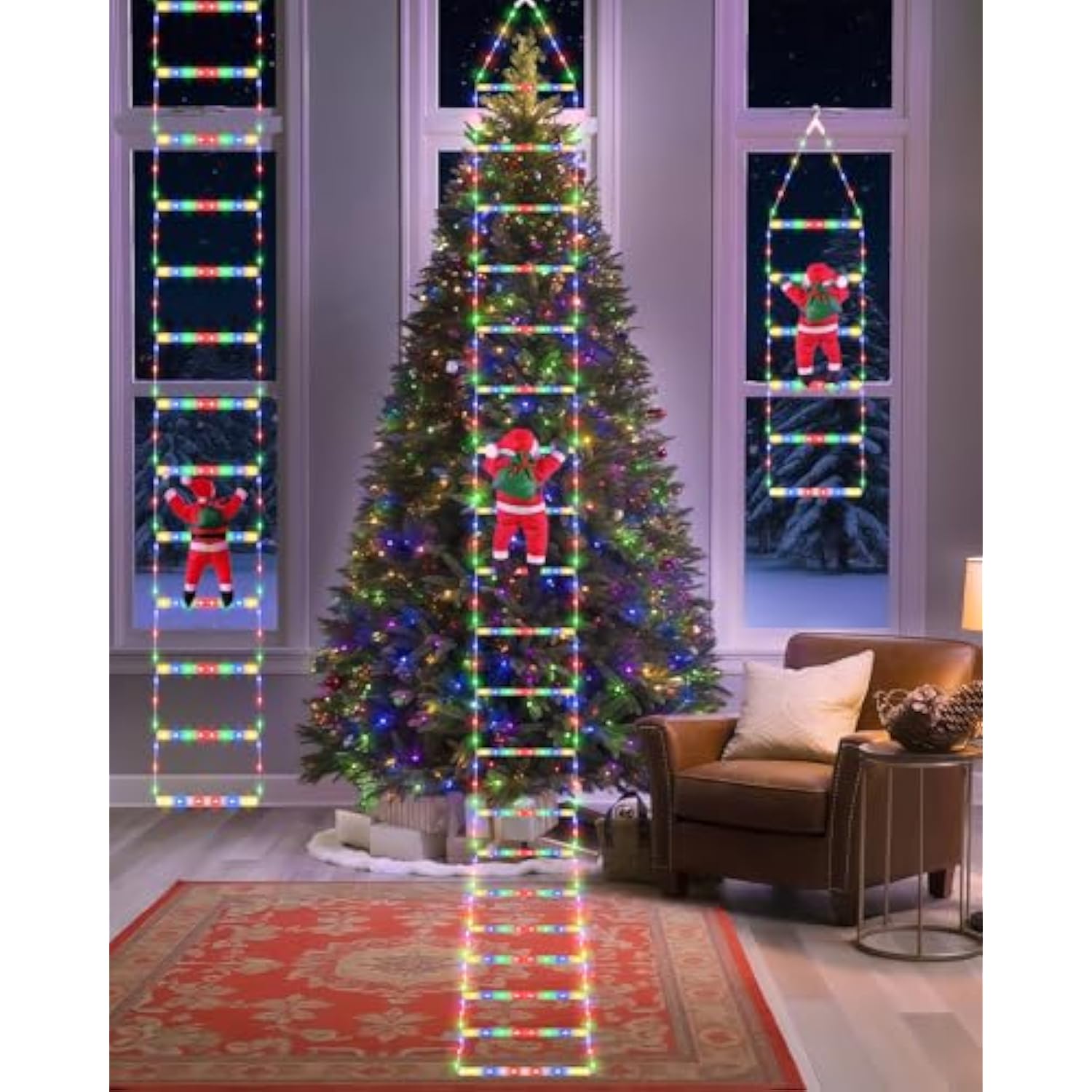 338 Led Christmas Lights Indoor Outdoor Decorations, 10Ft Christmas Decorative Ladder Lights With Santa Claus 8 Modes Wa