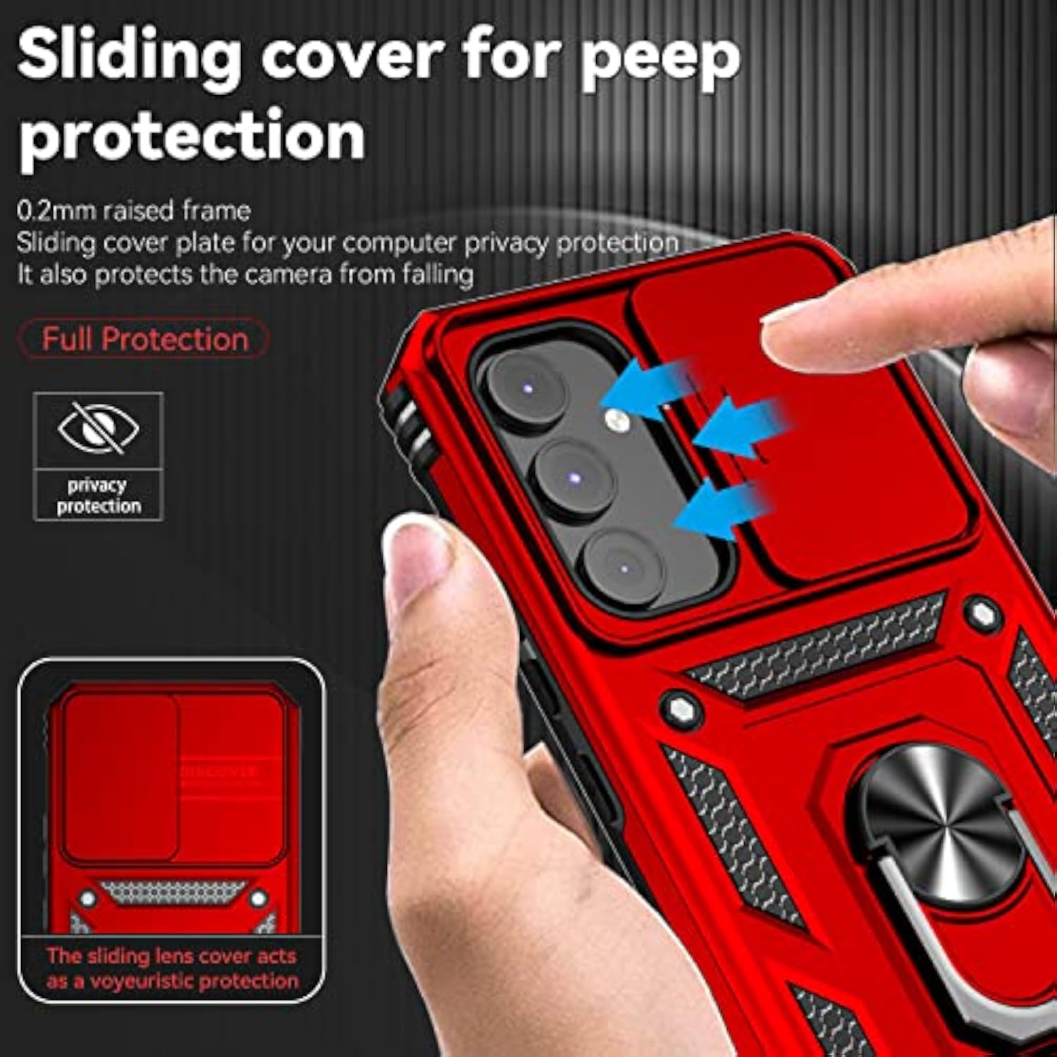 Samsung Galaxy A54 5G Case with HD Screen Protector and Slide Camera Cover and Kickstand, Military-Grade Phone Case for Samsung A54 5G (Red)